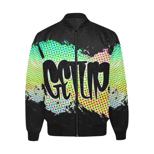 Abstract Quilted Bomber Jacket