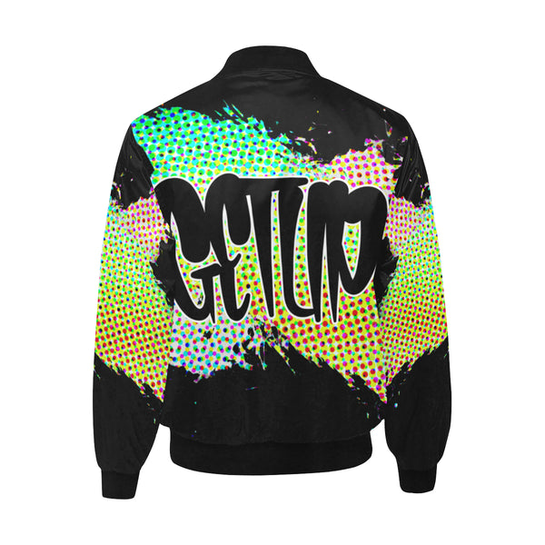 Abstract Quilted Bomber Jacket