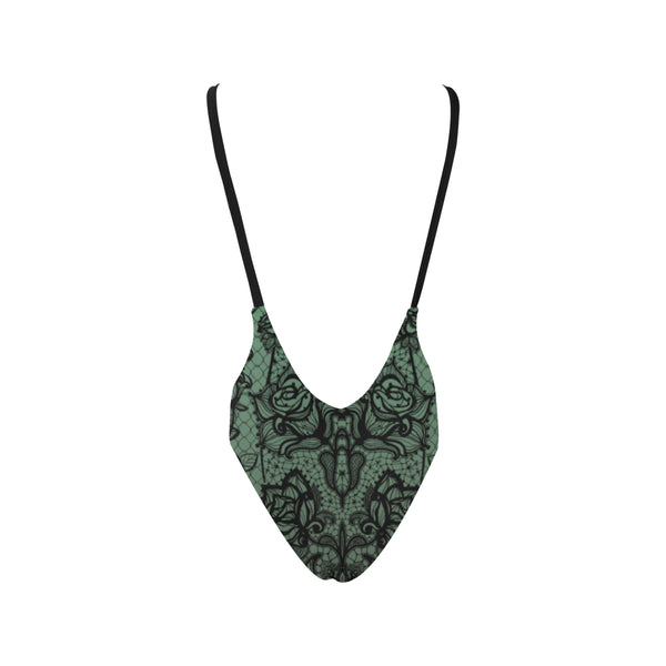 Green Lace Print Swimsuit