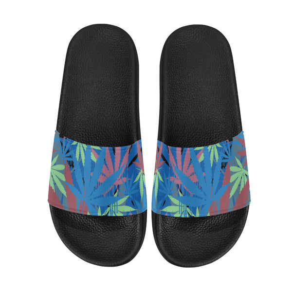 Blue Leaf Slide Sandals