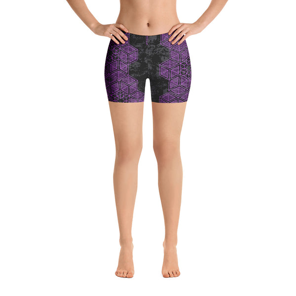 Grunge Geometric Purple Yoga Shorts